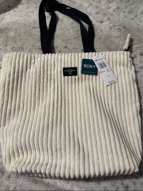 Roxy Cream Ribbed Tote with Black Shoulder Straps